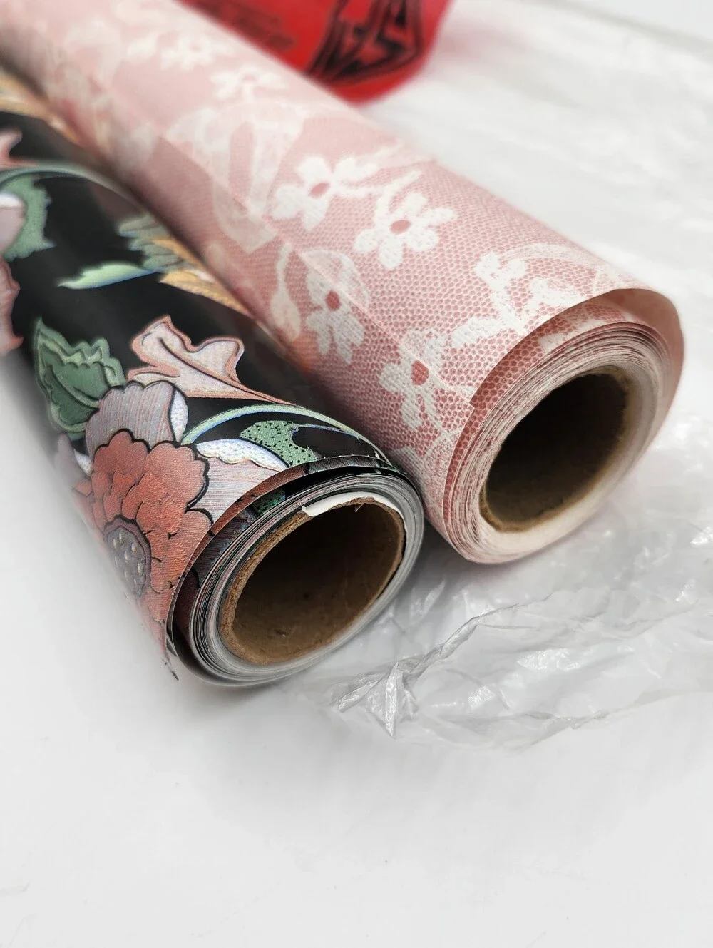 Vintage Premium  Sally Foster Pink Lace Black Floral Wrapping Paper NoS